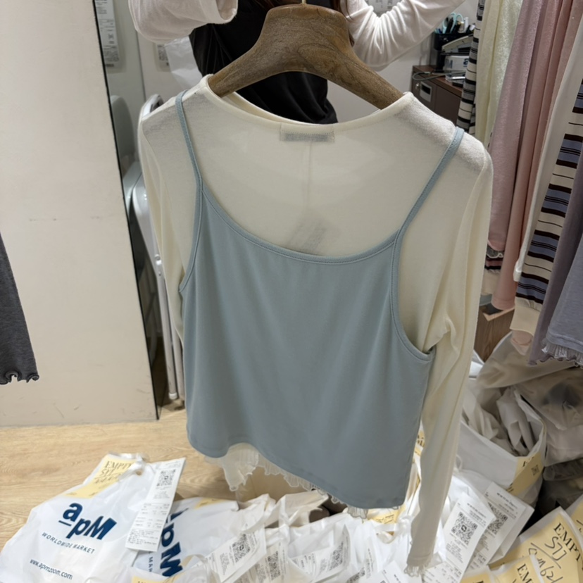 EMPTY韓國直郵女士新品熱賣休閑吊帶背心不含內搭無袖緞帶EMPTY吊帶/背心