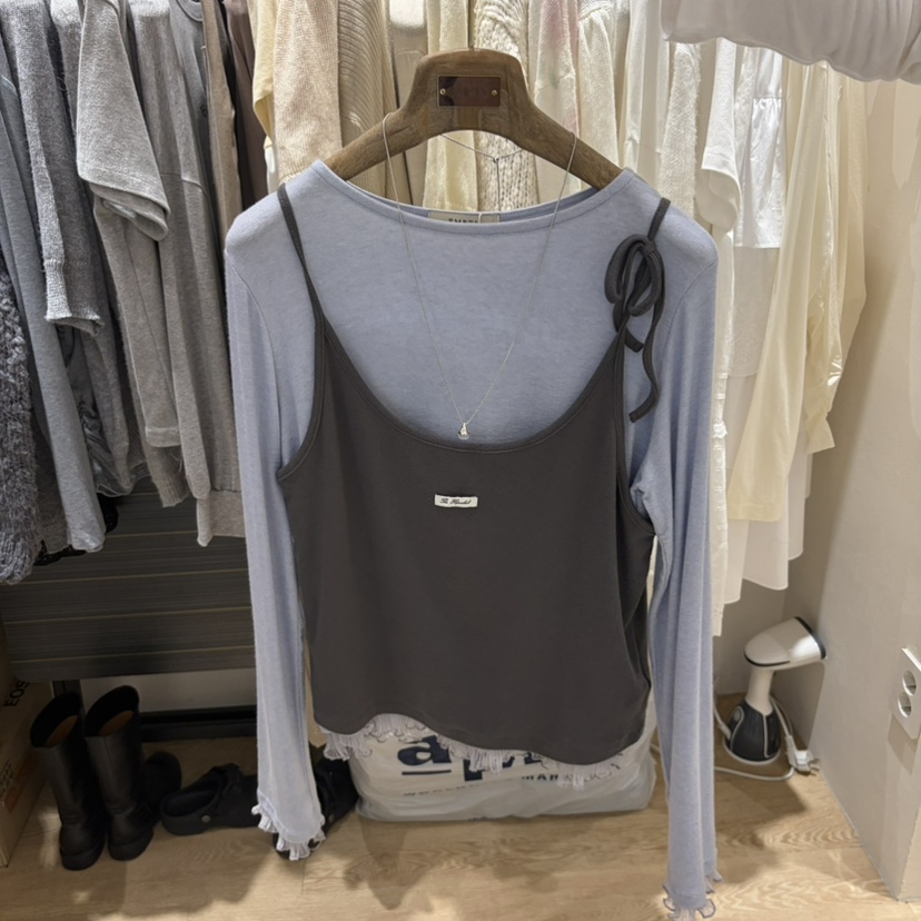 EMPTY韓國直郵女士新品熱賣休閑吊帶背心不含內搭無袖緞帶EMPTY吊帶/背心圖色1
