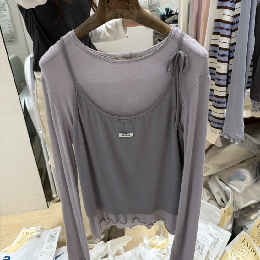 EMPTY韓國直郵女士新品熱賣休閑吊帶背心不含內搭無袖緞帶EMPTY吊帶/背心圖色2