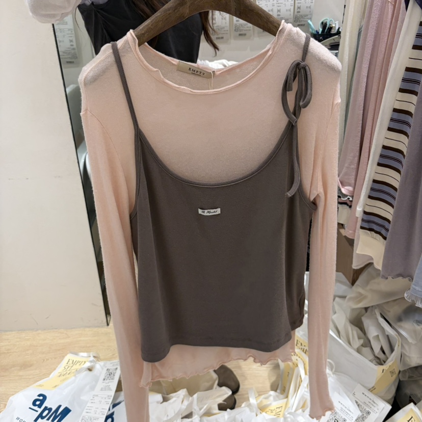 EMPTY韓國直郵女士新品熱賣休閑吊帶背心不含內搭無袖緞帶EMPTY吊帶/背心圖色3