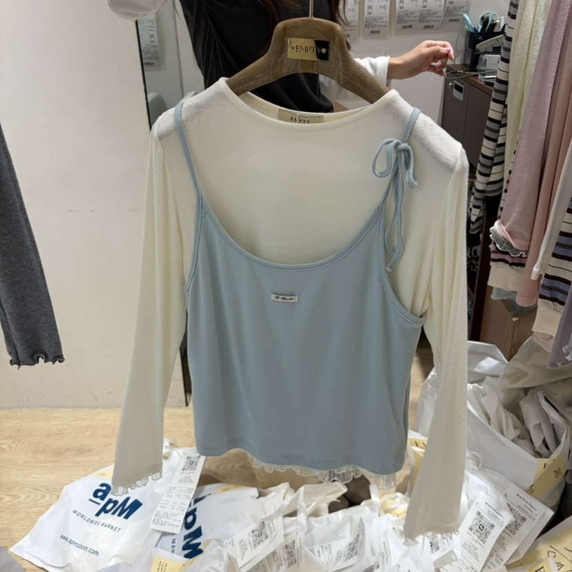 EMPTY韓國直郵女士新品熱賣休閑吊帶背心不含內搭無袖緞帶EMPTY吊帶/背心圖色4