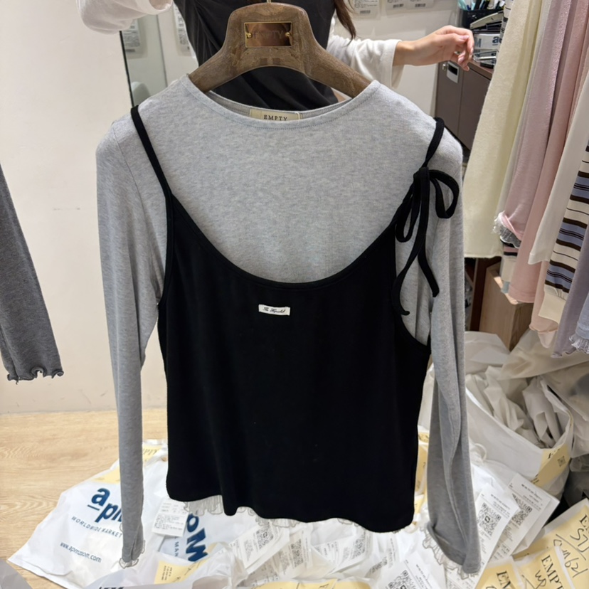 EMPTY韓國直郵女士新品熱賣休閑吊帶背心不含內搭無袖緞帶EMPTY吊帶/背心圖色5
