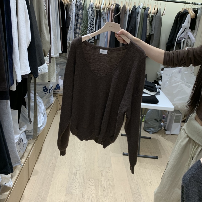 MONROE韓國直郵女裝新款真品推薦熱賣時尚針織衫不含內搭U領MONROE針織衫圖色4棕色