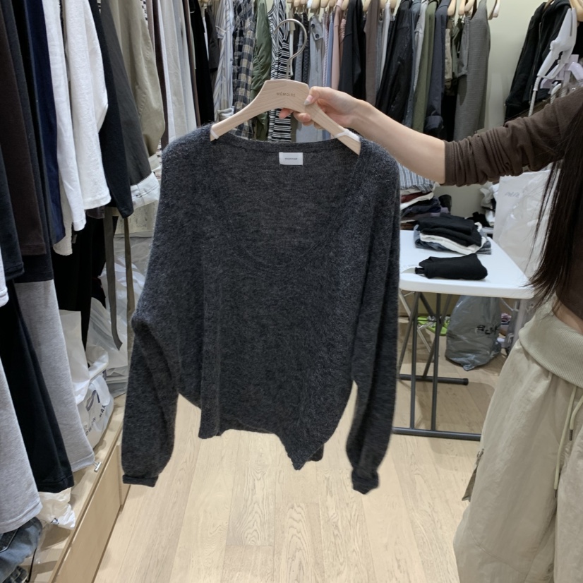 MONROE韓國直郵女裝新款真品推薦熱賣時尚針織衫不含內搭U領MONROE針織衫圖色5灰