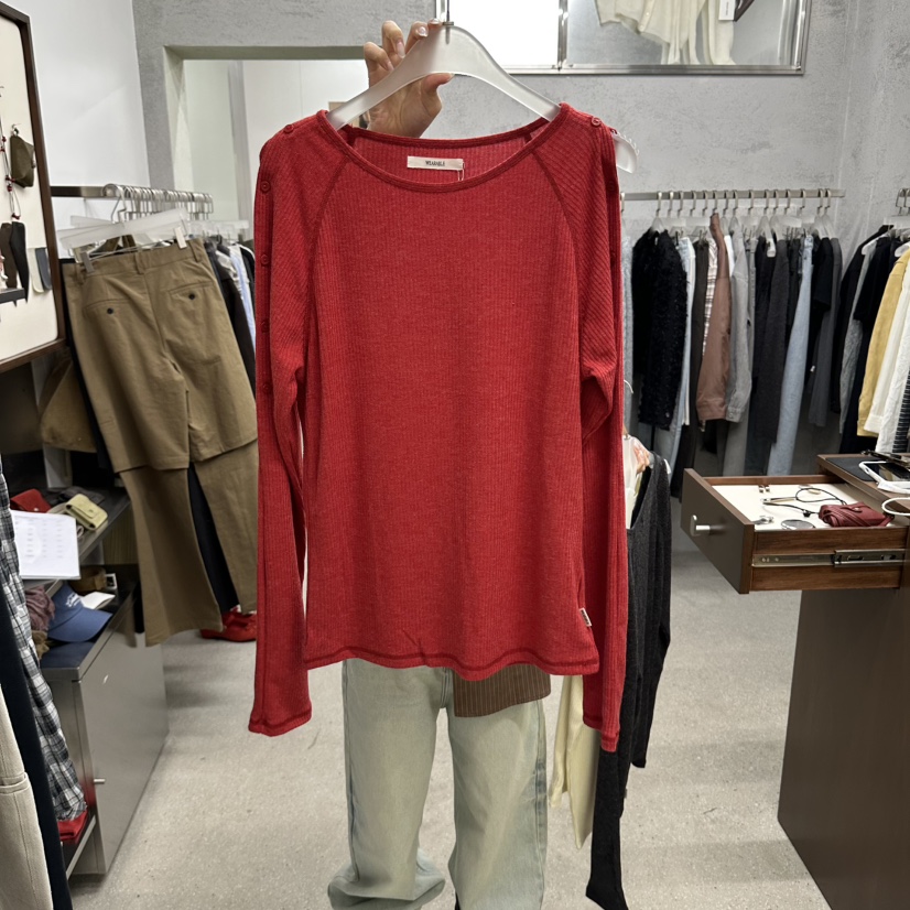 WEARABLE-L韓國直郵女士新款熱賣人氣休閑真品長袖T恤紐扣WEARABLE長袖T恤圖色2