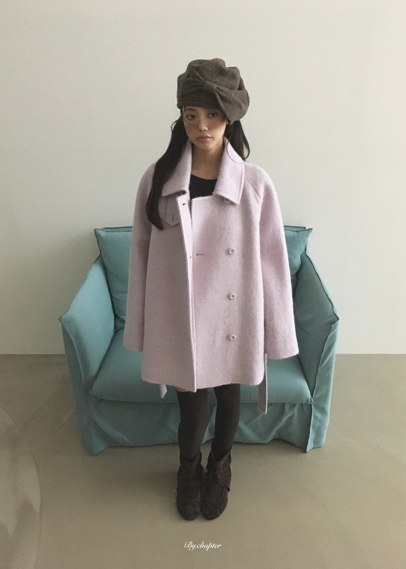 BY CHAPTER韓國代購女士新品推薦熱賣短款大衣含腰帶羊駝BY Chapter短款大衣
