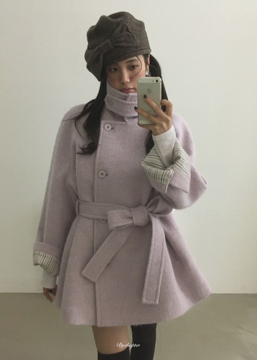BY CHAPTER韓國代購女士新品推薦熱賣短款大衣含腰帶羊駝BY Chapter短款大衣