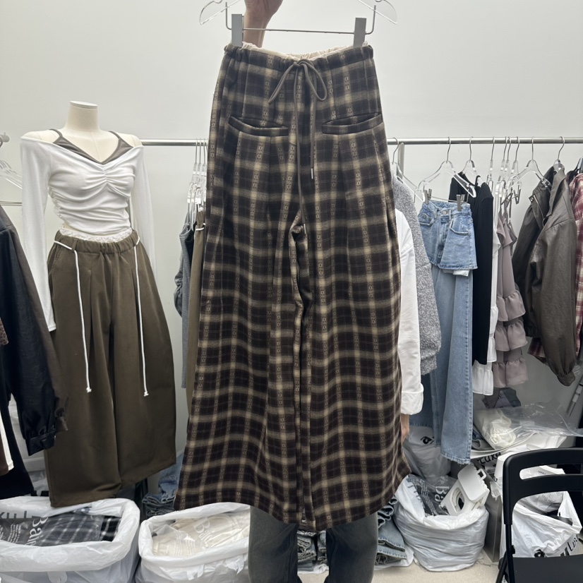 BAIE.38東大門直郵女士新品休閑人氣時尚休閑褲燈芯絨格子BAIE.38休閑褲圖色2棕色