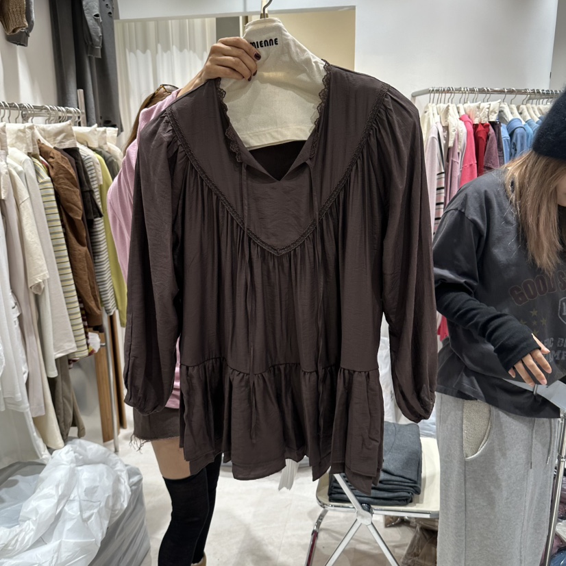 MIENNE韓國代購女裝新品真品休閑熱賣推薦時尚襯衫蕾絲衫MIENNE襯衫/蕾絲衫圖色2棕色