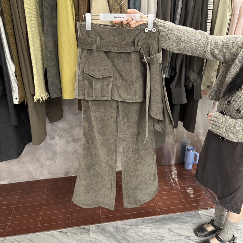 FOUNDATION韓國代購女裝新品休閑真品推薦時尚短裙含腰帶FOUNDATION短裙