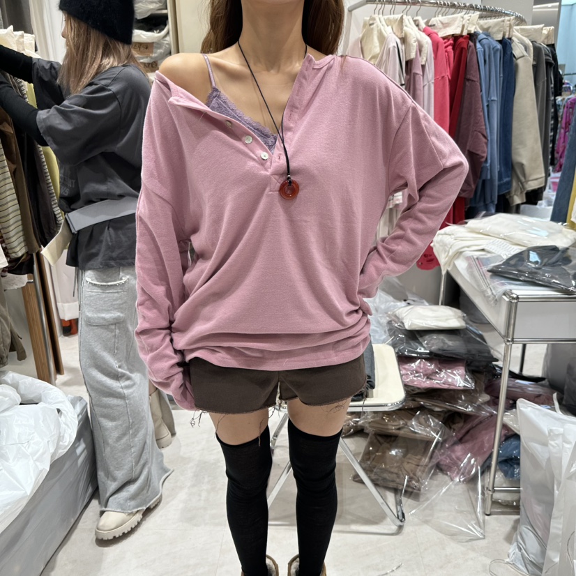 MIENNE韓國代購女士新款推薦真品時尚熱賣人氣長袖T恤紐扣MIENNE長袖T恤圖色1