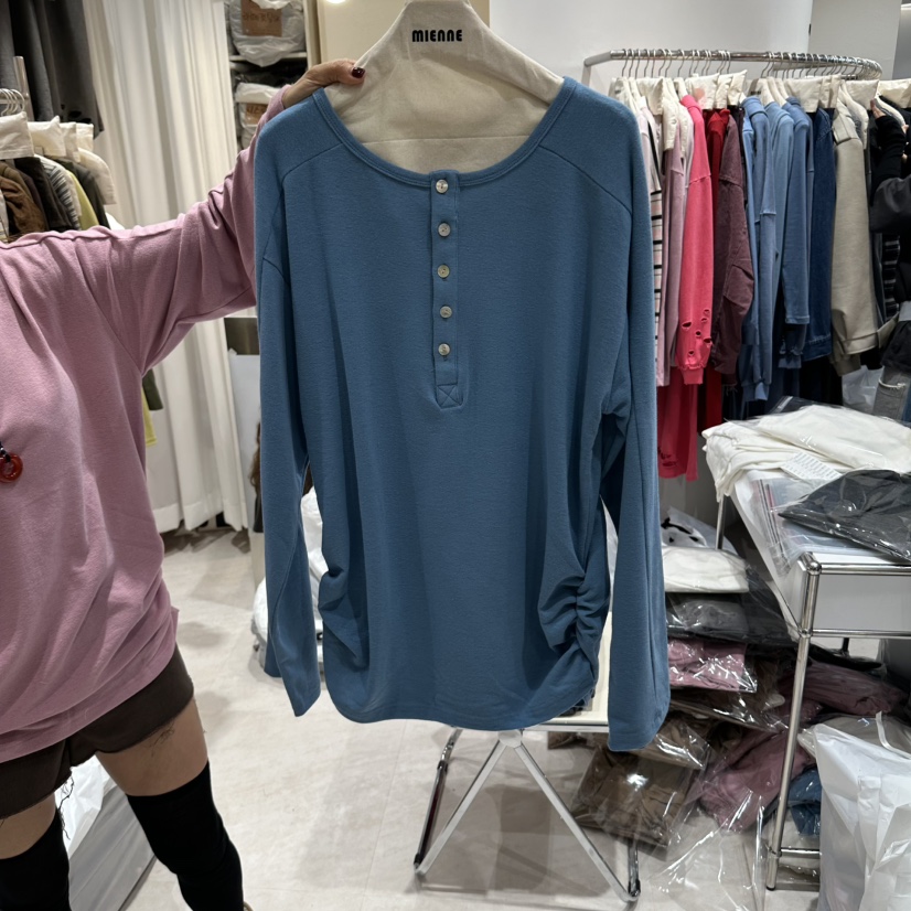 MIENNE韓國代購女士新款推薦真品時尚熱賣人氣長袖T恤紐扣MIENNE長袖T恤圖色4
