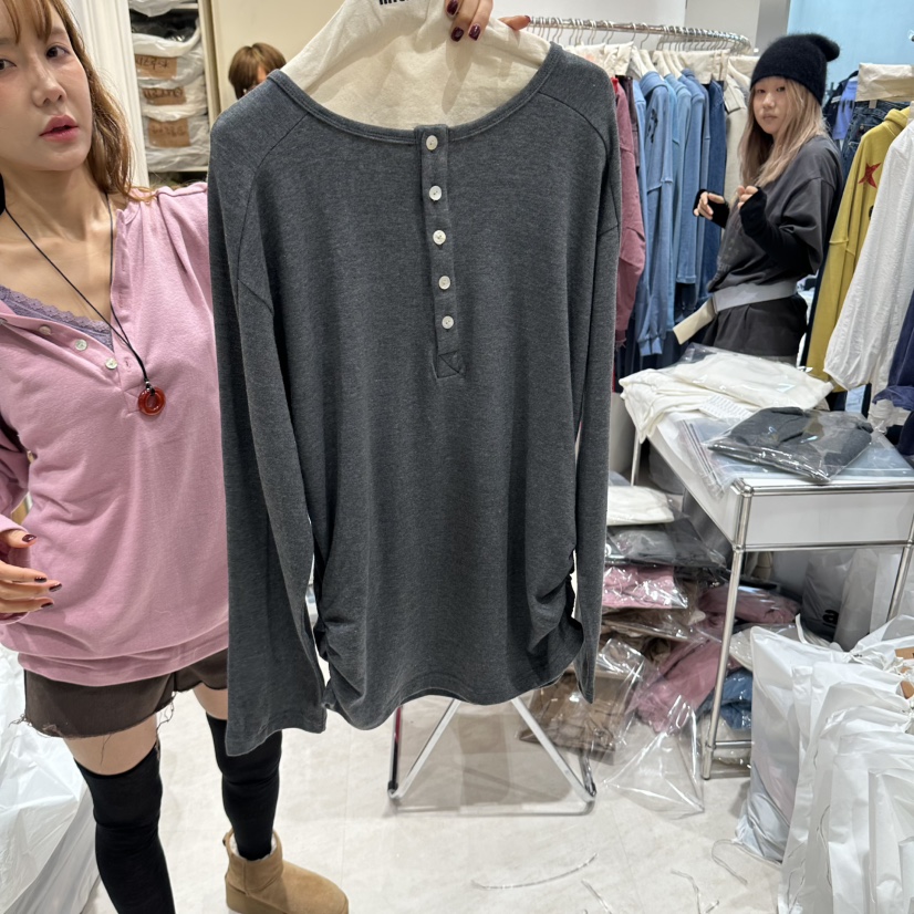 MIENNE韓國代購女士新款推薦真品時尚熱賣人氣長袖T恤紐扣MIENNE長袖T恤圖色5