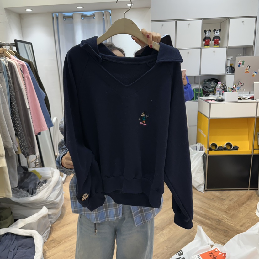 DE LINE韓國代購女裝新品休閑人氣真品推薦時尚熱賣衛衣DE LINE衛衣圖色3藏藍色