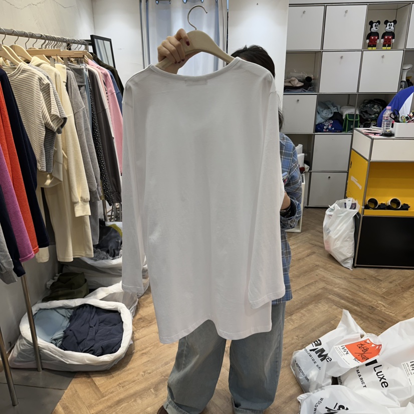DE LINE韓國代購女士新品熱賣時尚推薦人氣長袖T恤U領長款DE LINE長袖T恤