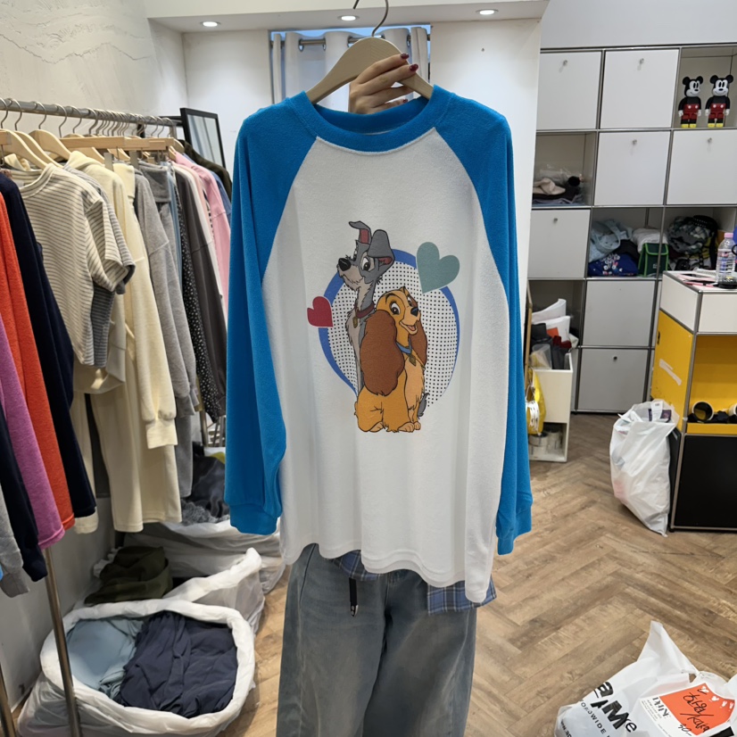 DE LINE韓國代購女士新品真品人氣推薦熱賣時尚休閑長袖T恤DE LINE長袖T恤圖色2藍色