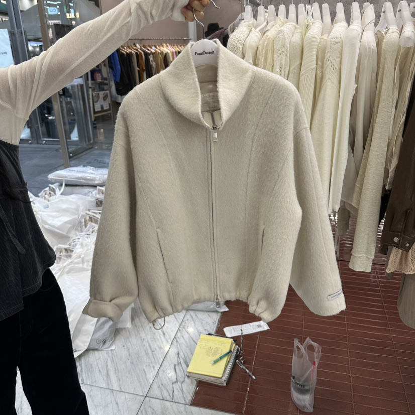 FOUNDATION韓國直郵女士新品熱賣人氣推薦休閑短款大衣手工FOUNDATION短款大衣圖色4淺灰色