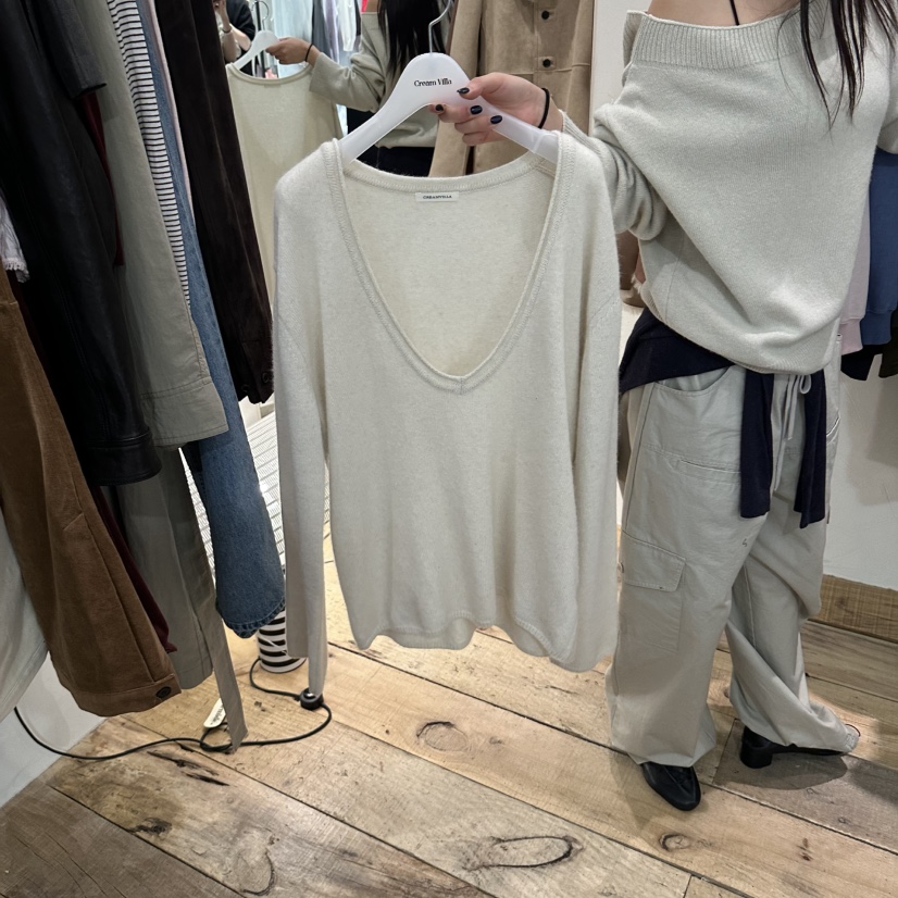 CREAM VILLA韓國直郵女士新品真品針織衫深V領浣熊CREAM VILLA針織衫圖色1