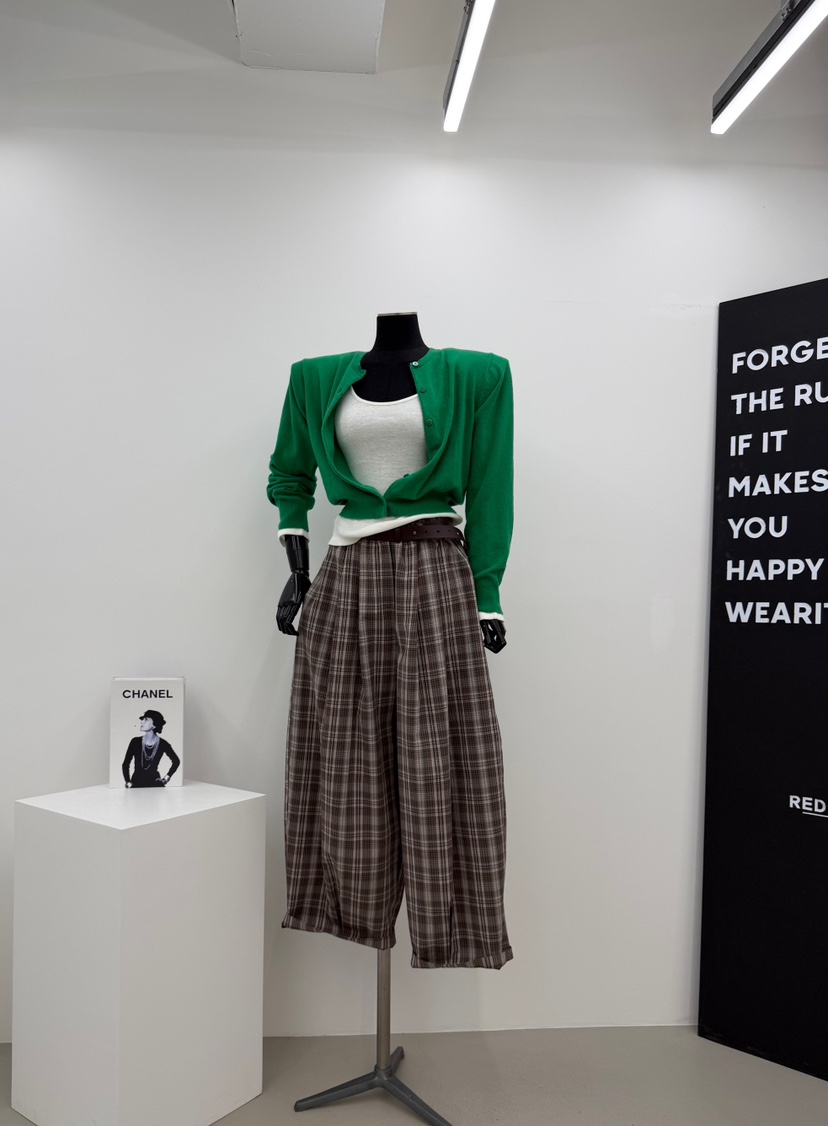 RED-A韓國代購女裝新品休閑時尚熱賣人氣休閑褲復古格紋RED-A休閑褲