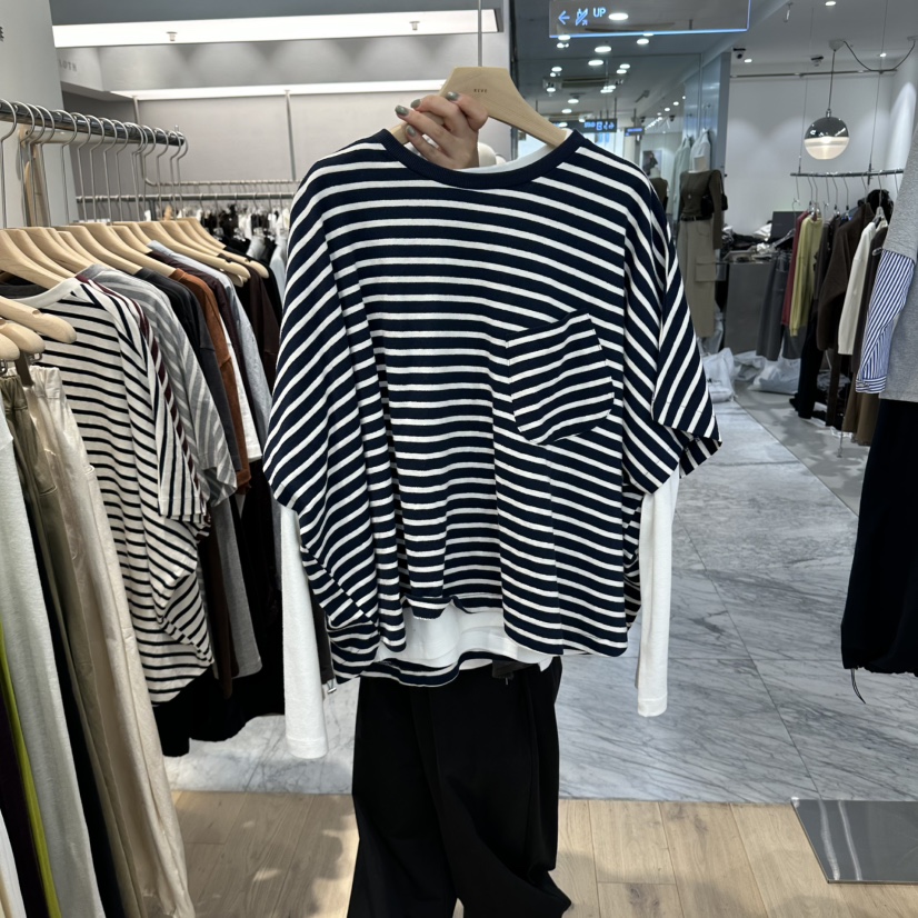 REVE-L東大門代購女裝新品熱賣時尚人氣真品長袖T恤條紋REVE-L長袖T恤圖色2藍色條紋