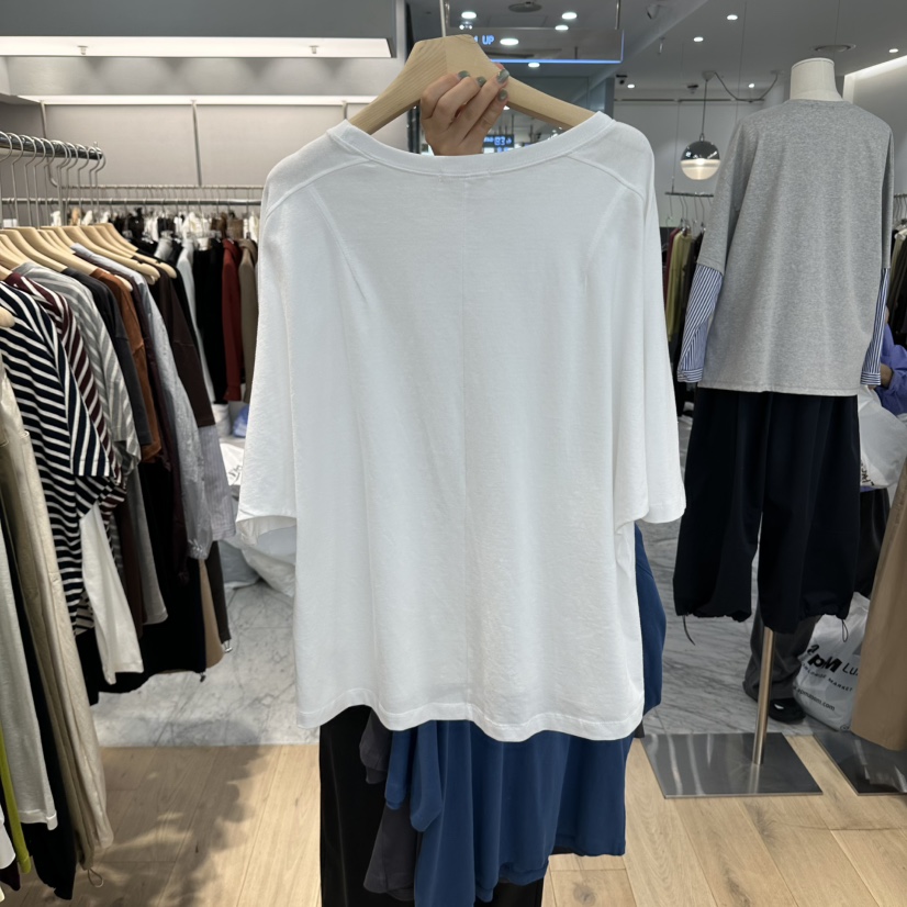 REVE-L東大門實拍女士新品推薦真品休閑熱賣時尚T恤褶裥REVE-LT恤