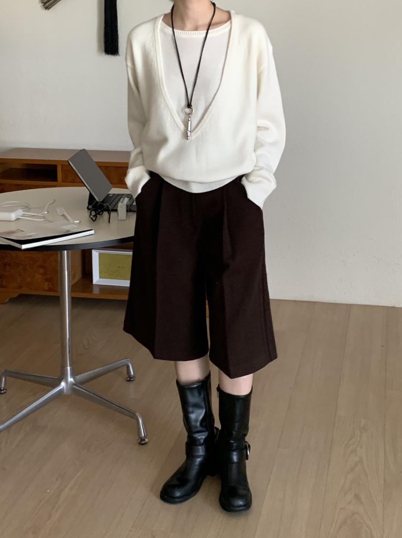 LOGON韓國直郵女裝新品人氣真品熱賣休閑時尚針織衫深V領LOGON針織衫
