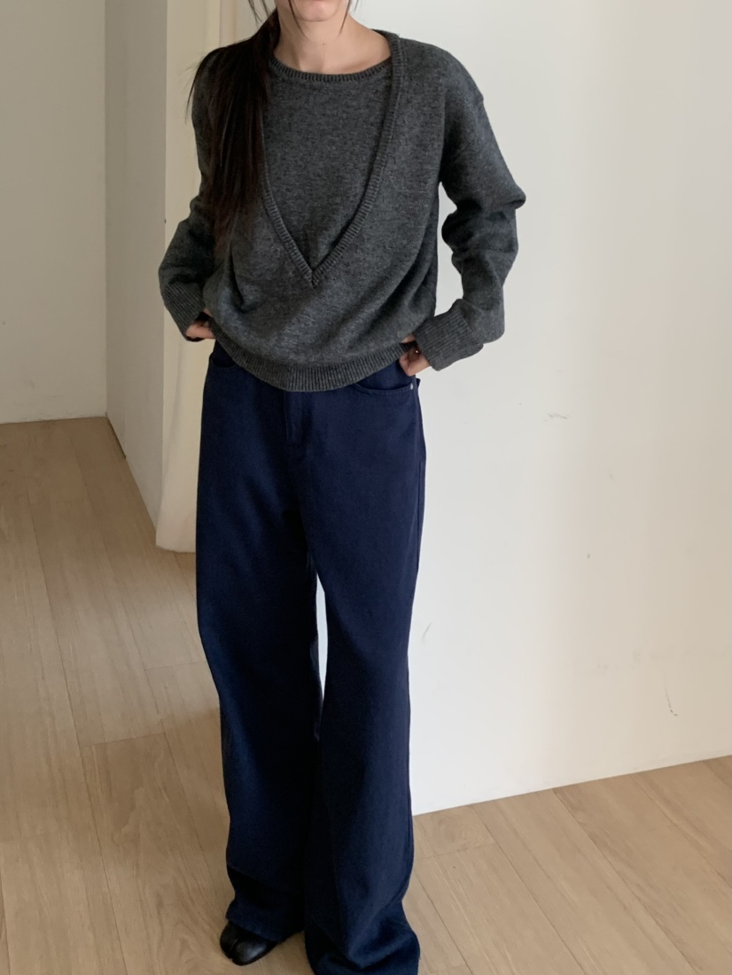 LOGON韓國直郵女裝新品人氣真品熱賣休閑時尚針織衫深V領LOGON針織衫