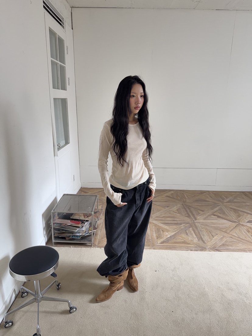 SUNDER MARKET東大門實拍女士新品熱賣時尚長袖T恤天鵝絨SUNDER MARKET長袖T恤