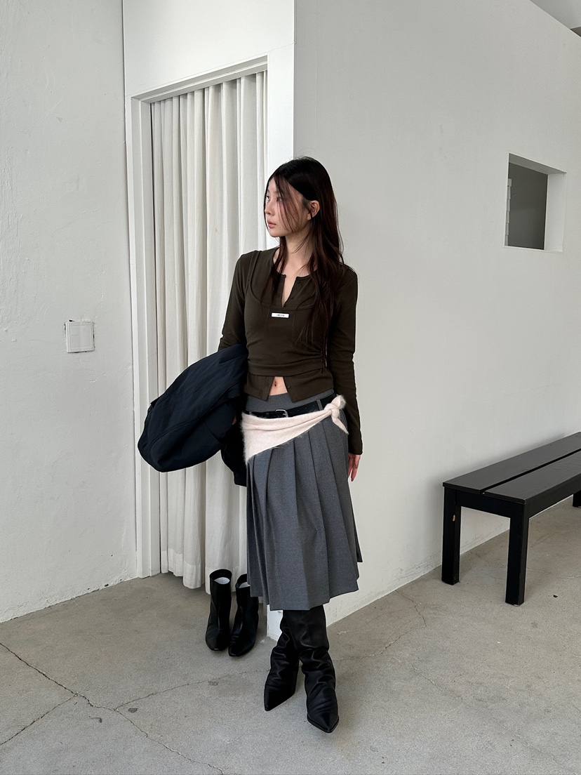 UNBOUND韓國直郵女士新品人氣休閑半身裙中短裙不含腰帶皺紋UNBOUND半身裙/中短裙