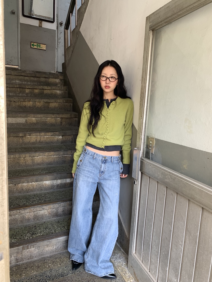 SUNDER MARKET東大門代購女士新款休閑真品牛仔褲口袋紐扣SUNDER MARKET牛仔褲
