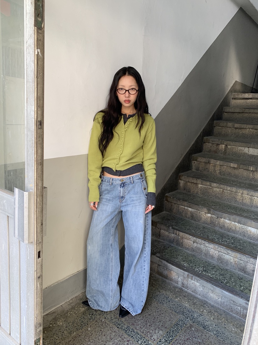 SUNDER MARKET東大門代購女士新款休閑真品牛仔褲口袋紐扣SUNDER MARKET牛仔褲
