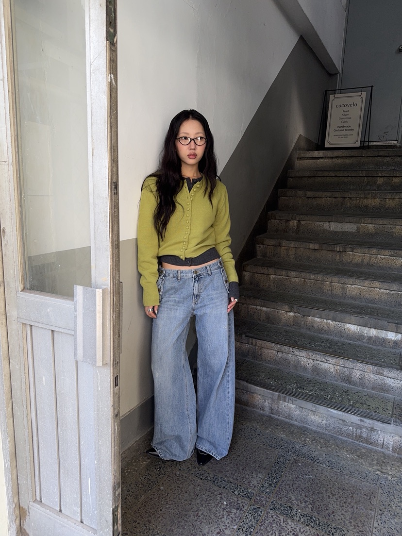 SUNDER MARKET東大門代購女士新款休閑真品牛仔褲口袋紐扣SUNDER MARKET牛仔褲