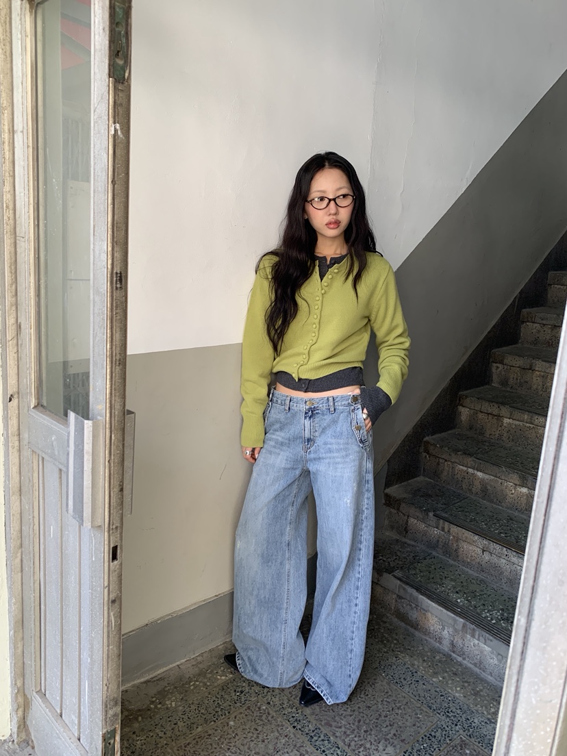 SUNDER MARKET東大門代購女士新款休閑真品牛仔褲口袋紐扣SUNDER MARKET牛仔褲