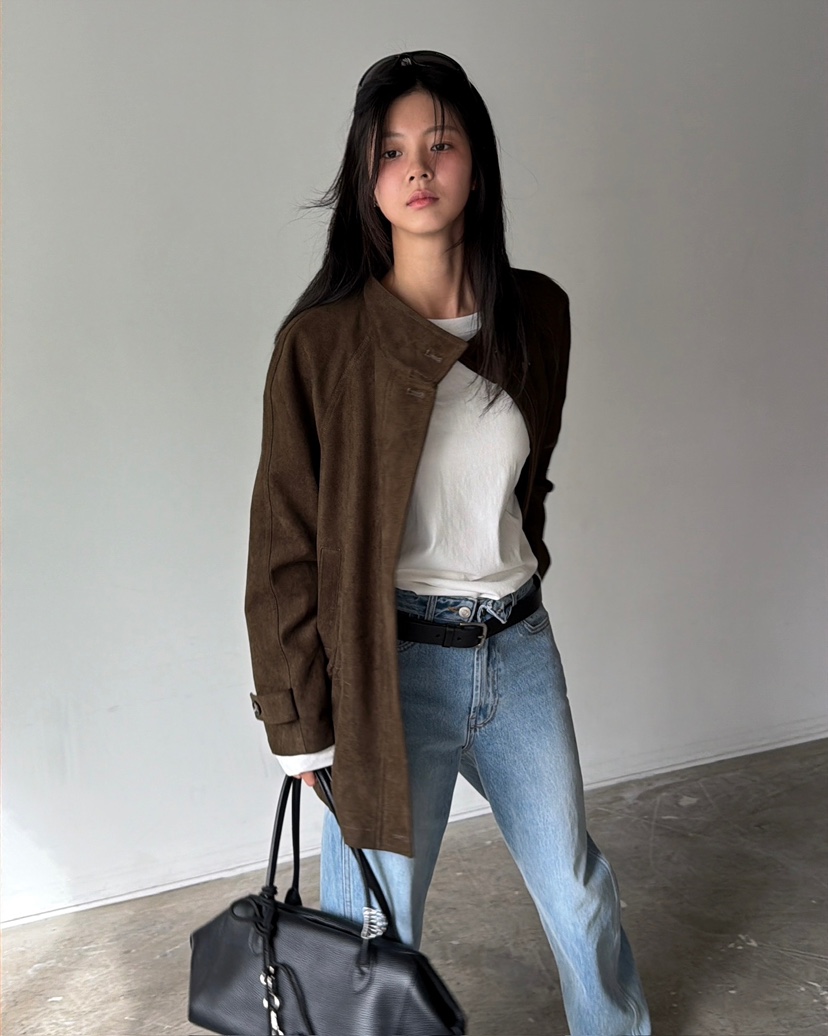 JADEMARKET韓國代購女裝新款真品休閑人氣熱賣時尚夾克麂皮JADE MARKET/JADE SEOUL夾克
