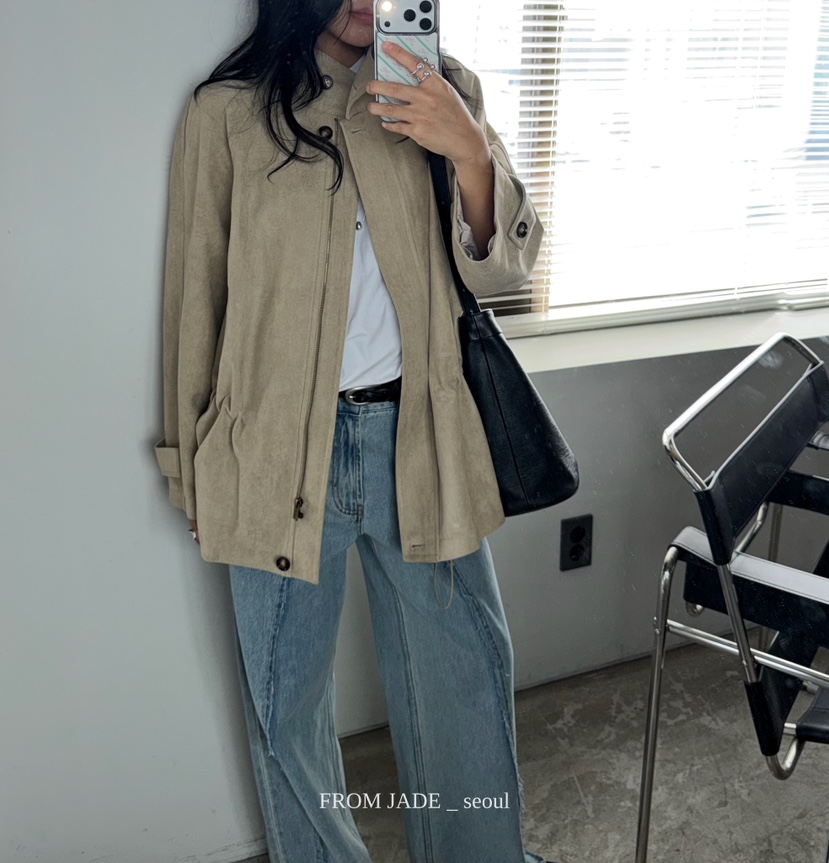 JADEMARKET韓國代購女裝新款真品休閑人氣熱賣時尚夾克麂皮JADE MARKET/JADE SEOUL夾克
