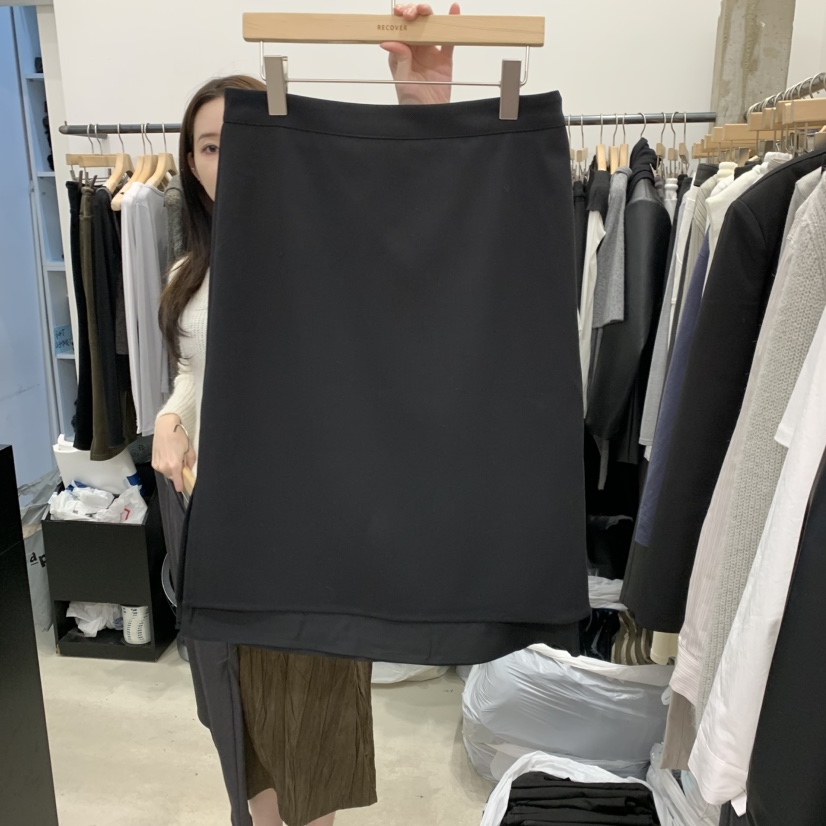RECOVER韓國直郵女士新品真品時尚推薦休閑半身裙中短裙開衩RECOVER/MOMENT半身裙/中短裙圖色1黑