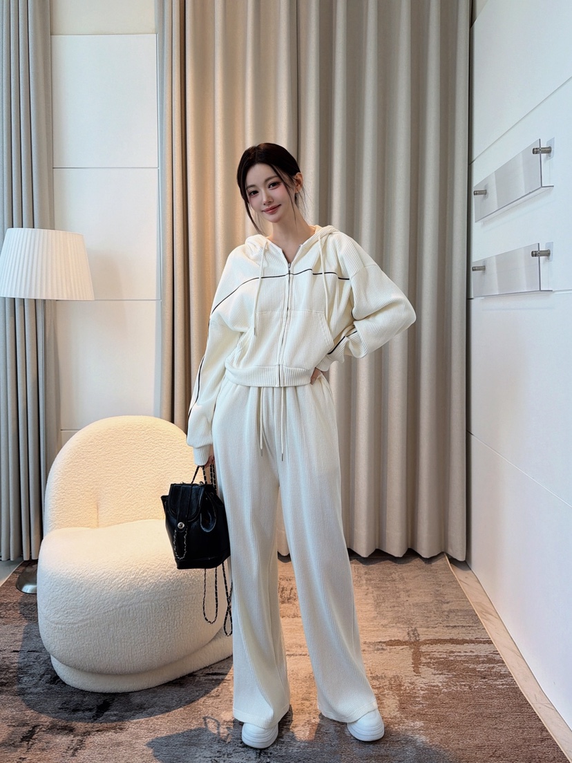 CLOTH東大門代購女士新款推薦時尚套裝拉鏈連帽衫華夫格格紋CLOTH套裝