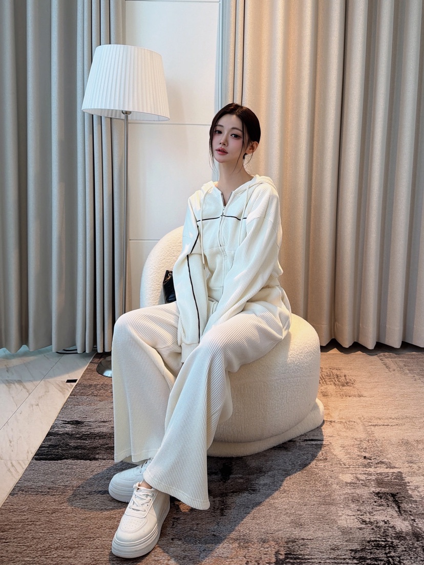 CLOTH東大門代購女士新款推薦時尚套裝拉鏈連帽衫華夫格格紋CLOTH套裝