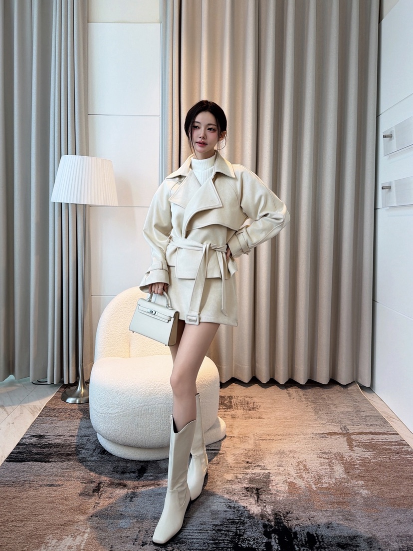 CLOTH東大門直郵女裝新品人氣時尚休閑夾克含腰帶短款麂皮CLOTH夾克