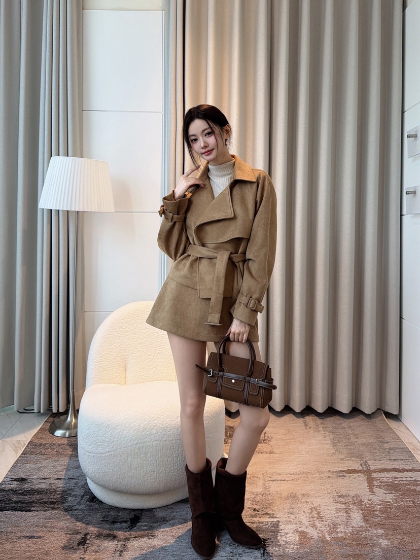 CLOTH東大門直郵女裝新品人氣時尚休閑夾克含腰帶短款麂皮CLOTH夾克