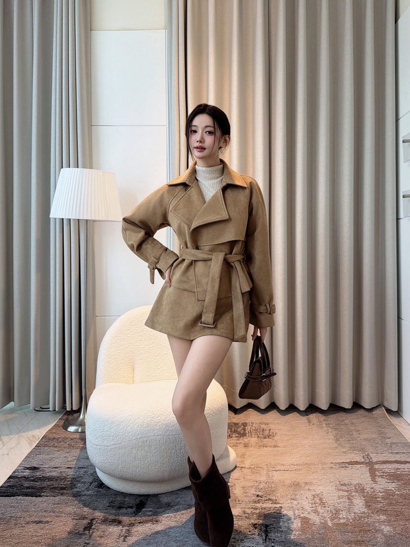 CLOTH東大門直郵女裝新品人氣時尚休閑夾克含腰帶短款麂皮CLOTH夾克