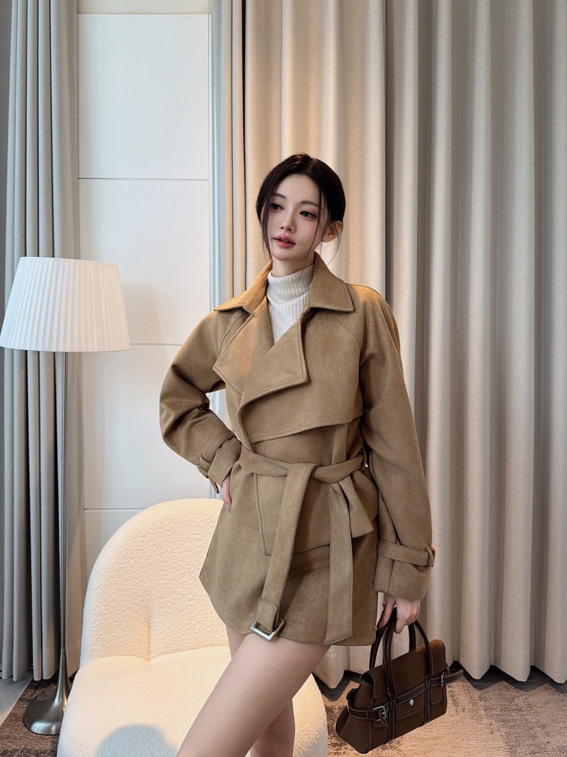 CLOTH東大門直郵女裝新品人氣時尚休閑夾克含腰帶短款麂皮CLOTH夾克圖色1