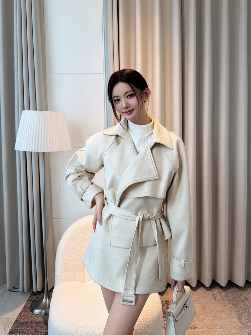 CLOTH東大門直郵女裝新品人氣時尚休閑夾克含腰帶短款麂皮CLOTH夾克圖色2