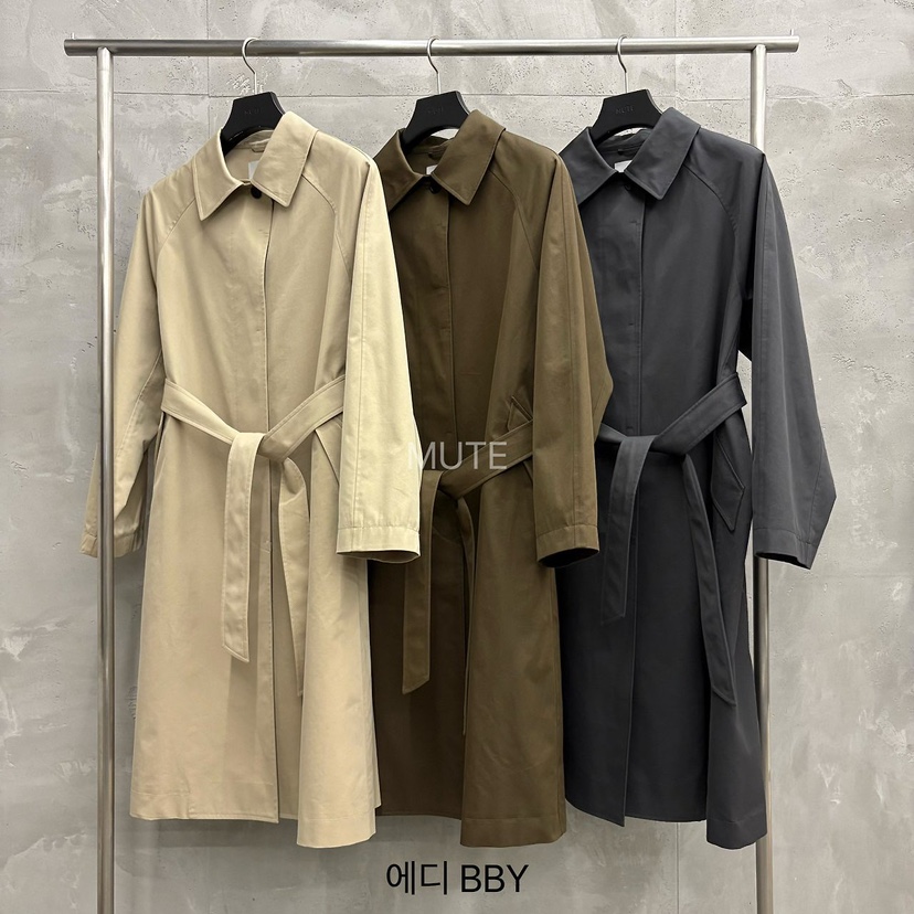 MUTE-P韓國直郵女士新品人氣休閑推薦熱賣長款風衣含腰帶MUTE長款風衣