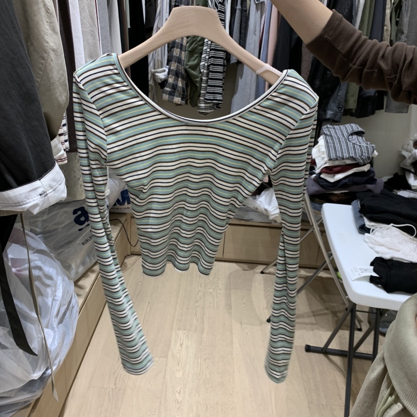 MONROE東大門代購女士新款休閑真品時尚熱賣推薦長袖T恤條紋MONROE長袖T恤