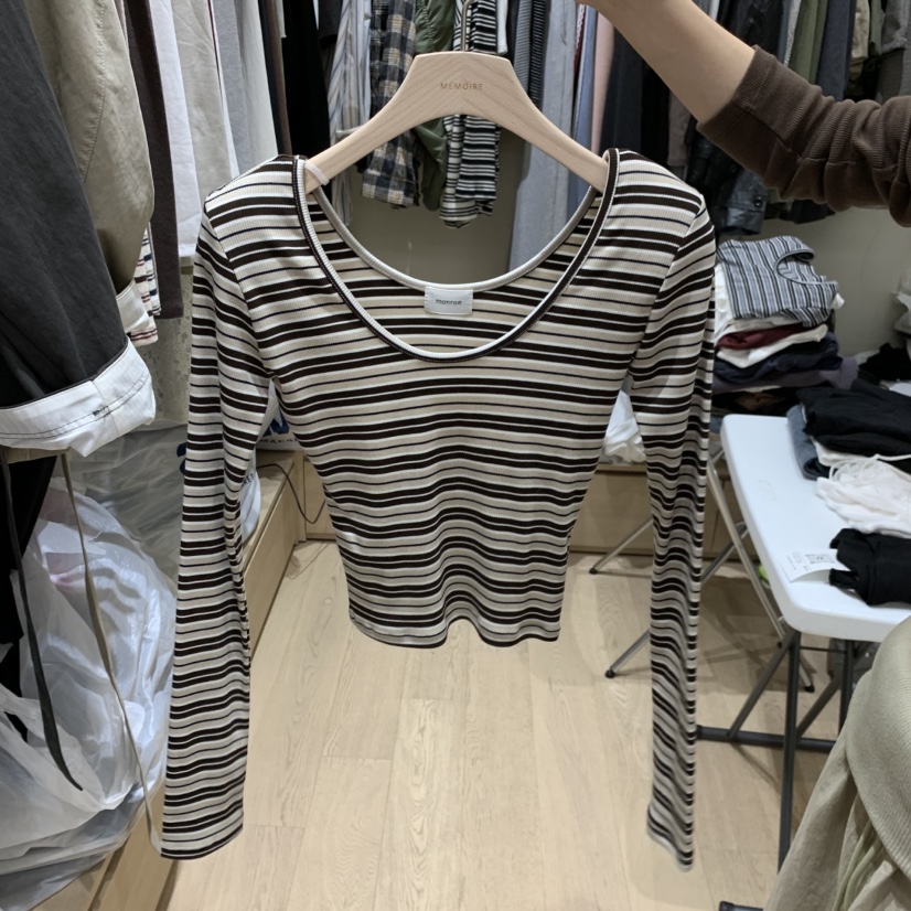MONROE東大門代購女士新款休閑真品時尚熱賣推薦長袖T恤條紋MONROE長袖T恤圖色1