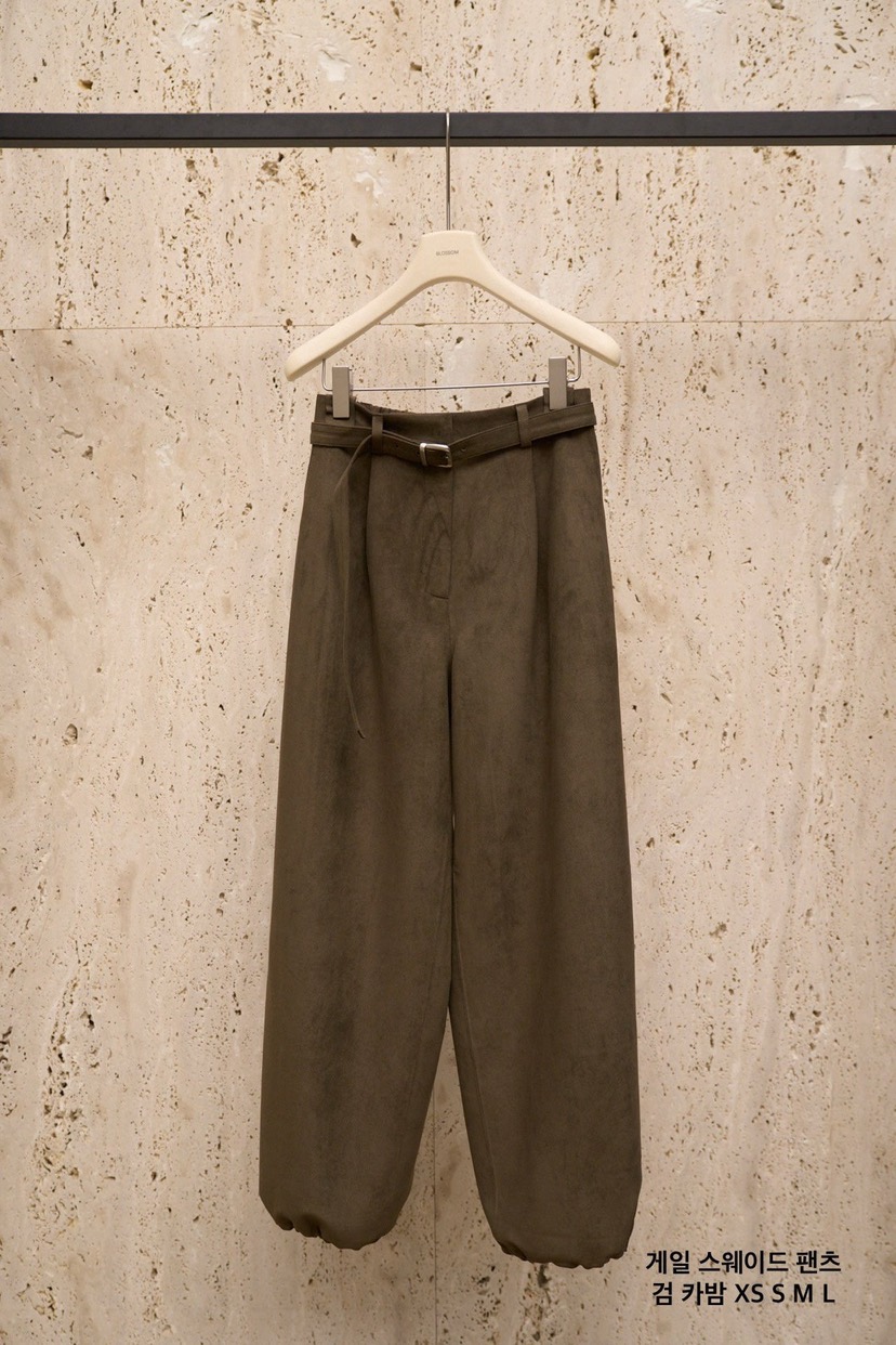 BLOSSOM東大門代購女士新款休閑推薦休閑褲含腰帶皮褲麂皮BLOSSOM休閑褲