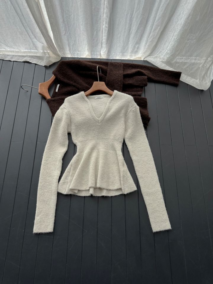 MARE韓國代購女裝新品熱賣人氣時尚針織衫不含內搭荷葉邊V領MARE針織衫