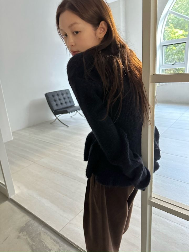MARE韓國代購女裝新品熱賣人氣時尚針織衫不含內搭荷葉邊V領MARE針織衫