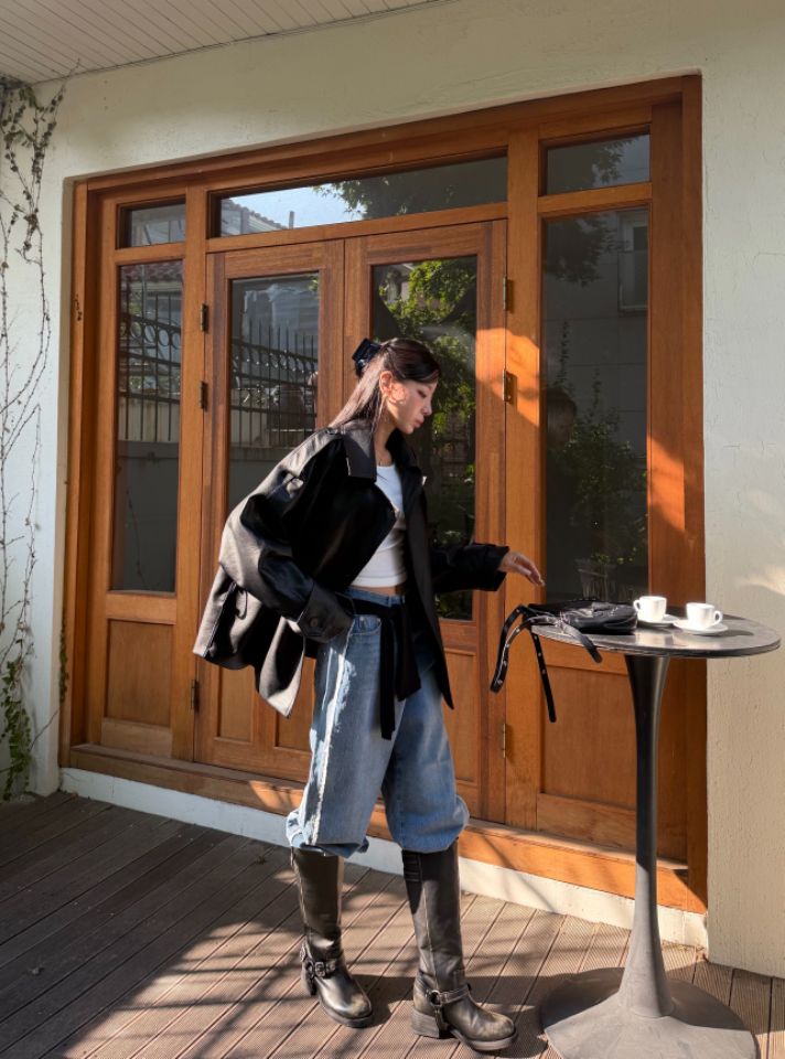 mars韓國代購女裝新款休閑人氣真品熱賣時尚推薦皮衣含腰帶mars皮衣